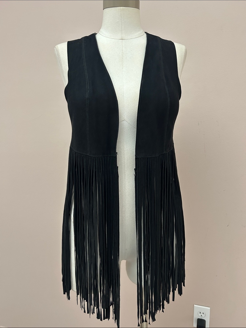 Lamarque Black Suede Fringe Vest size S